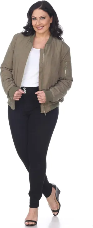White Mark Women's Plus Size Bomber Jacket Olive 3X