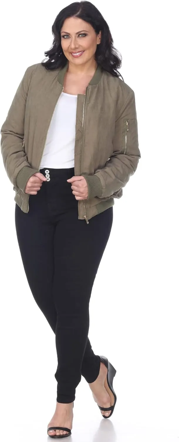 White Mark Women's Plus Size Bomber Jacket Olive 3X
