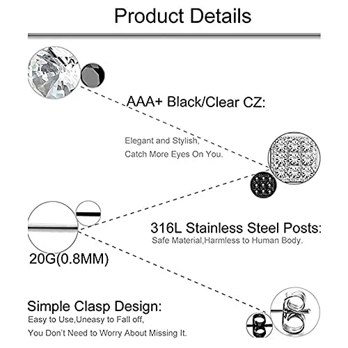Yellow Chimes Stud Earrings for Men Fashion Stainless Steel Silver Crystal Square Stud Earrings for Men and Women