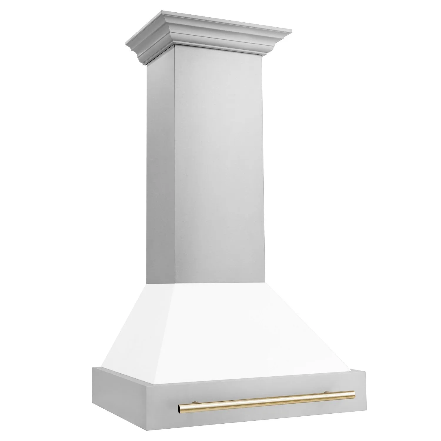 ZLINE 36" Autograph Edition DuraSnow® Stainless Steel Range Hood with White Matte Shell and Champagne Bronze Handle (8654SNZ-WM36-CB)
